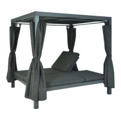 Lounge-Gartenliege MCW-J66, XL Sonnenliege Bali-Liege Doppelliege Outdoor-Bett, 10cm-Polster Aus Olefin Alu ~ Anthrazit