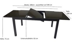 DEGAMO Ausziehtisch TORINO 180/240x100cm, Aluminium + Glas Schwarz 5 DEGAMO Ausziehtisch TORINO 180/240x100cm, Aluminium + Glas Schwarz -All Mark Store 8600319700 59518893 prod 003