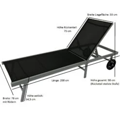 DEGAMO Rollenliege OSTIA, Aluminium Silber + Textilgewebe Schwarz, 200cm -All Mark Store 8600319700 67841981 prod 006