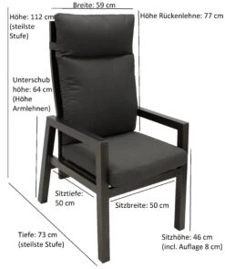 DEGAMO Sessel MANCIANO Hochlehner, Aluminium Dunkelgrau Mit Polster, Stufenlos Verstellbar, 2 Stück -All Mark Store 8600319700 72180377 prod 004