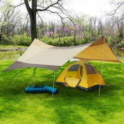 Outsunny Sonnensegel Mit Aufstellstangen Beige, Kaffeebraun 550 X 560 Cm (LxB) | Tarp Sonnenschutz Zeltplane Sonnendach Außenzelt -All Mark Store 8600336600 840 184 prod 004