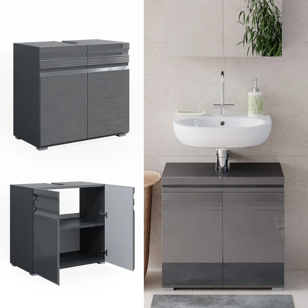 VICCO Waschbeckenunterschrank FREDDY Anthrazit Hochglanz Unterschrank Badschrank 2 VICCO Waschbeckenunterschrank FREDDY Anthrazit Hochglanz Unterschrank Badschrank – Bild 2