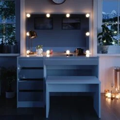 Vicco Schminktisch Sherry Weiß Mit LED-Beleuchtung Spiegel Sitzbank Frisiertisch -All Mark Store 8600343700 33952 prod 005