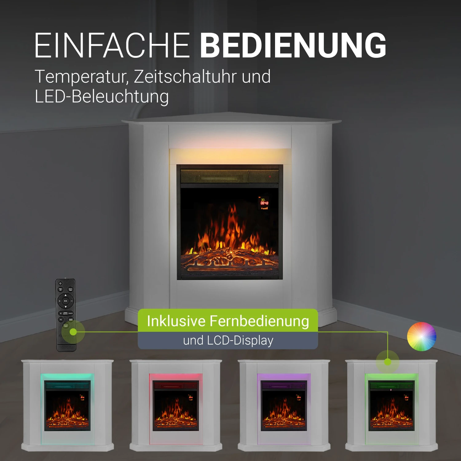 Juskys Elektrokamin – Standkamin Mit Heizung & Kaminfeuer – Flammeneffekt, 1000/2000 Watt – Weiß 6 Juskys Elektrokamin – Standkamin Mit Heizung & Kaminfeuer – Flammeneffekt, 1000/2000 Watt – Weiß – Bild 6