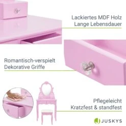 Juskys Schminktisch Julia - Frisiertisch Mit Spiegel, Hocker & 4 Schubladen - Rosa - Mädchen Kinder -All Mark Store 8600348200 19570 prod 005