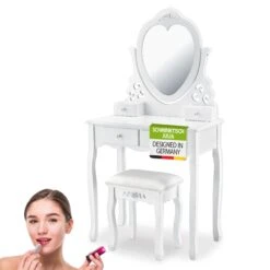 Juskys Schminktisch Julia - Frisiertisch Mit Spiegel, Hocker & 4 Schubladen - Weiß - Mädchen Kinder