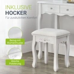 Juskys Schminktisch Julia - Frisiertisch Mit Spiegel, Hocker & 4 Schubladen - Weiß - Mädchen Kinder -All Mark Store 8600348200 58626405 prod 006