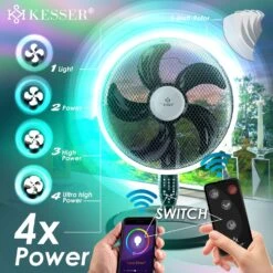 KESSER® 3in1 Standventilator Tischventilator Wandventilator Mit App Wifi , Fernbedienung | Timer | Leise Oszillation 80 Grad | Ventilator | 4 Geschwindigkeiten Inkl. Wandhalterung -All Mark Store 8600364700 20780 prod 005