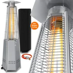 KESSER® Heizstrahler Pyramide Für Terrasse Terrassenheizer Gas 12,5 KW Gasheizstrahler Gasheizer , Wärmestrahler, Heizgerät, Inkl. Schutzhülle , Mit Gasschlauch Druckminderer , Wärmeabzug Edelstahl