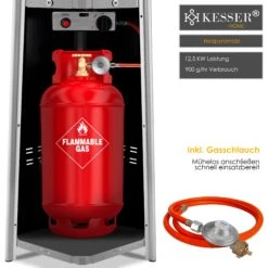 KESSER® Heizstrahler Pyramide Für Terrasse Terrassenheizer Gas 12,5 KW Gasheizstrahler Gasheizer , Wärmestrahler, Heizgerät, Inkl. Schutzhülle , Mit Gasschlauch Druckminderer , Wärmeabzug Edelstahl -All Mark Store 8600364700 21125 prod 004
