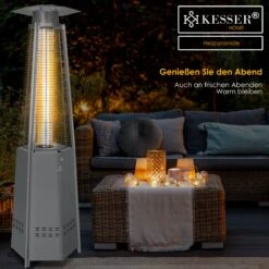 KESSER® Heizstrahler Pyramide Für Terrasse Terrassenheizer Gas 12,5 KW Gasheizstrahler Gasheizer , Wärmestrahler, Heizgerät, Inkl. Schutzhülle , Mit Gasschlauch Druckminderer , Wärmeabzug Edelstahl -All Mark Store 8600364700 21125 prod 006