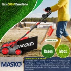 MASKO® - Elektro 2in1 Vertikutierer Rasenlüfter 1800 Watt 40cm Arbeitsbreite 55L Fangkorb Inkl. Lüfterwalze Lüfter Moosentferner, 5-stufige Arbeitstiefe Einstellbar , Höhenverstellbarer Holm -All Mark Store 8600364700 21805 prod 003