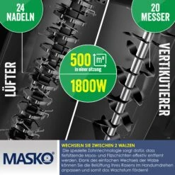 MASKO® - Elektro 2in1 Vertikutierer Rasenlüfter 1800 Watt 40cm Arbeitsbreite 55L Fangkorb Inkl. Lüfterwalze Lüfter Moosentferner, 5-stufige Arbeitstiefe Einstellbar , Höhenverstellbarer Holm -All Mark Store 8600364700 21805 prod 006