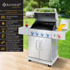 KESSER® Gasgrill Master BBQ Mit 800°C Infrarot & Grill-Thermometer, LED-Beleuchtung , Keramik 4+1 Brenner Aus Edelstahl XXL Grillwagen Grill, Seitenkocher, 5-11 KG Gasflasche Piezozündung -All Mark Store 8600364700 22232 prod 003