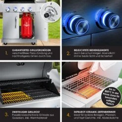 KESSER® Gasgrill Master BBQ Mit 800°C Infrarot & Grill-Thermometer, LED-Beleuchtung , Keramik 4+1 Brenner Aus Edelstahl XXL Grillwagen Grill, Seitenkocher, 5-11 KG Gasflasche Piezozündung -All Mark Store 8600364700 22232 prod 004