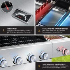 KESSER® Gasgrill Master BBQ Mit 800°C Infrarot & Grill-Thermometer, LED-Beleuchtung , Keramik 4+1 Brenner Aus Edelstahl XXL Grillwagen Grill, Seitenkocher, 5-11 KG Gasflasche Piezozündung -All Mark Store 8600364700 22232 prod 005