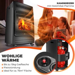 KESSER® Gasheizer Gasheizofen Heizstrahler 3,4 KW Gas Kamin Inkl. Gasdruckregler & Gasschlauch 2 Heizstufen Infrarot 3400W Gasheizstrahler Gasheizung Butan- Oder Propangasflaschen Bis 11kg Schwarz -All Mark Store 8600364700 22499 prod 003