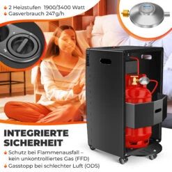 KESSER® Gasheizer Gasheizofen Heizstrahler 3,4 KW Gas Kamin Inkl. Gasdruckregler & Gasschlauch 2 Heizstufen Infrarot 3400W Gasheizstrahler Gasheizung Butan- Oder Propangasflaschen Bis 11kg Schwarz -All Mark Store 8600364700 22499 prod 004