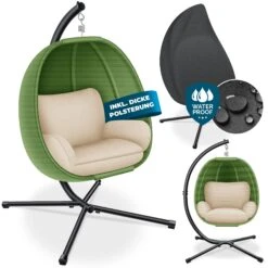 KESSER® Luxe Hängesessel Mit Gestell + Weicher Sitzkissen, Seitenpolsterung, Sitz- Und Rückenkissen Hängekorb Indoor & Outdoor, Garten Schaukel Korb Hängestuhl Stabiler Standfuß, Max. 150 Kg