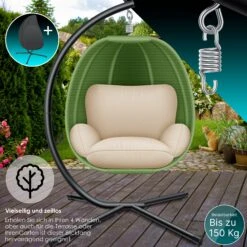KESSER® Luxe Hängesessel Mit Gestell + Weicher Sitzkissen, Seitenpolsterung, Sitz- Und Rückenkissen Hängekorb Indoor & Outdoor, Garten Schaukel Korb Hängestuhl Stabiler Standfuß, Max. 150 Kg -All Mark Store 8600364700 23158 prod 006