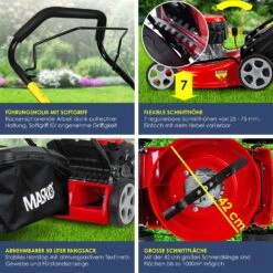 MASKO® Benzin Rasenmäher 5in1 Radantrieb EasyClean Reinigungsfunktion Mulchfunktion Seitenauswurf Hohe Schnittbreite 8-fache Schnitthöhenverstellung | 4 Takt Motor | Inkl. Fangkorb -All Mark Store 8600364700 23488 prod 003