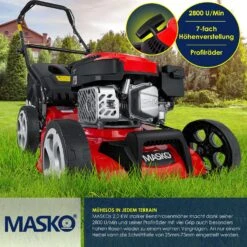 MASKO® Benzin Rasenmäher 5in1 Radantrieb EasyClean Reinigungsfunktion Mulchfunktion Seitenauswurf Hohe Schnittbreite 8-fache Schnitthöhenverstellung | 4 Takt Motor | Inkl. Fangkorb -All Mark Store 8600364700 23488 prod 004