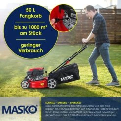 MASKO® Benzin Rasenmäher 5in1 Radantrieb EasyClean Reinigungsfunktion Mulchfunktion Seitenauswurf Hohe Schnittbreite 8-fache Schnitthöhenverstellung | 4 Takt Motor | Inkl. Fangkorb -All Mark Store 8600364700 23488 prod 006