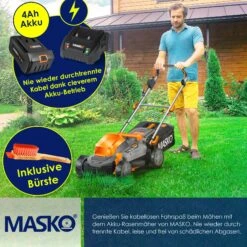 MASKO® Akku Rasenmäher ECO-X10 Inkl. 2X Akkus Li-Ion Batterie 4 Ah & Doppel-Ladegerät – Rasentrimmer Schnittbreite, 25-75mm Schnitthöhenverstellung -All Mark Store 8600364700 23491 prod 006
