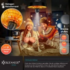 KESSER® Deckenheizstrahler Heizpilz Infrarot-Heizstrahler 2500W Terrassenstrahler Mit Fernbedienung Quarzstrahler | LED Licht | Decke | Infrarotstrahler | Mit Kette + Karabinerhaken Carbon-Heizelement -All Mark Store 8600364700 24074 prod 003